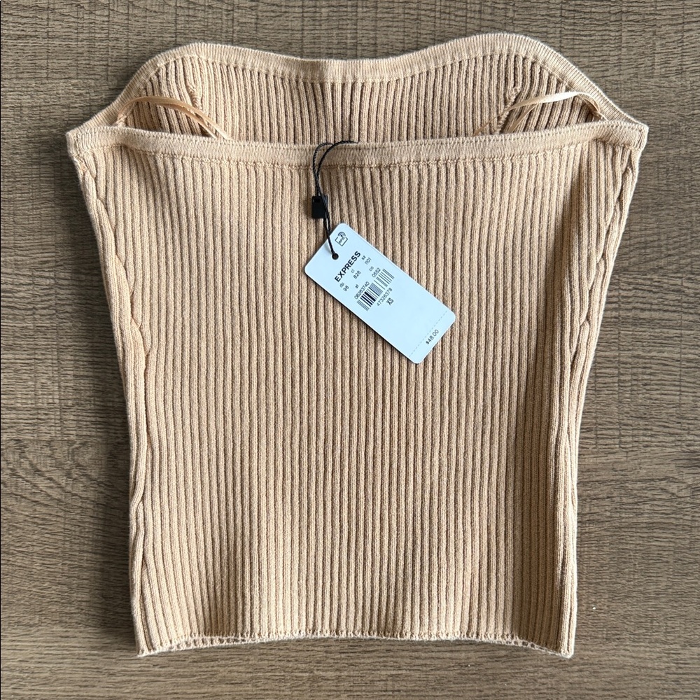 Express Beige Ribbed Strapless Top - Picture 2 of 5